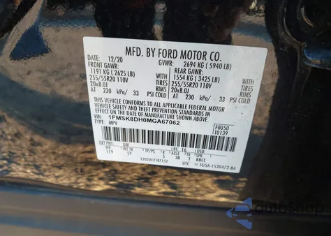 2021 Ford Explorer Xlt z USA, uszkodzony, nr VIN 1FMSK8DH0MGA67062